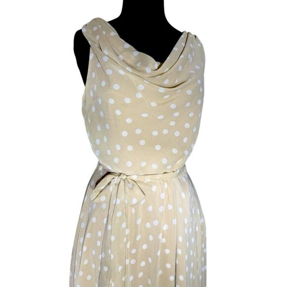 Vtg 90s Ladylike Polka Dot Cowl Neck Feminine Midi Dress 12 Demure Modest Church - Picture 2 of 7